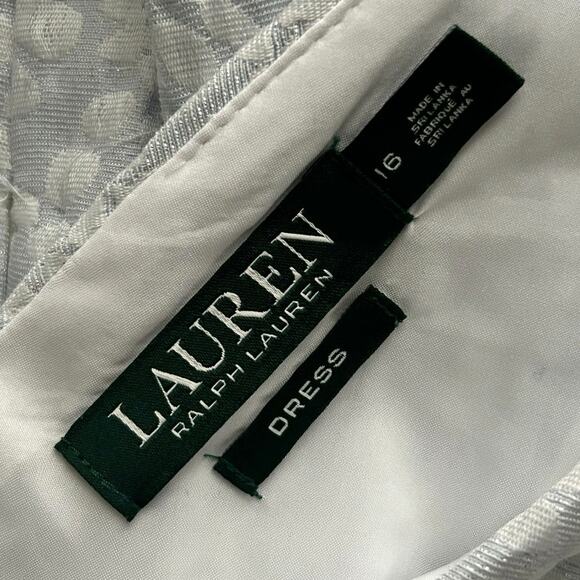 LAUREN RALPH LAUREN Brocade Floral Lt Blue Silver Pleated Sleeveless Dress-Sz 16 - Picture 4 of 6